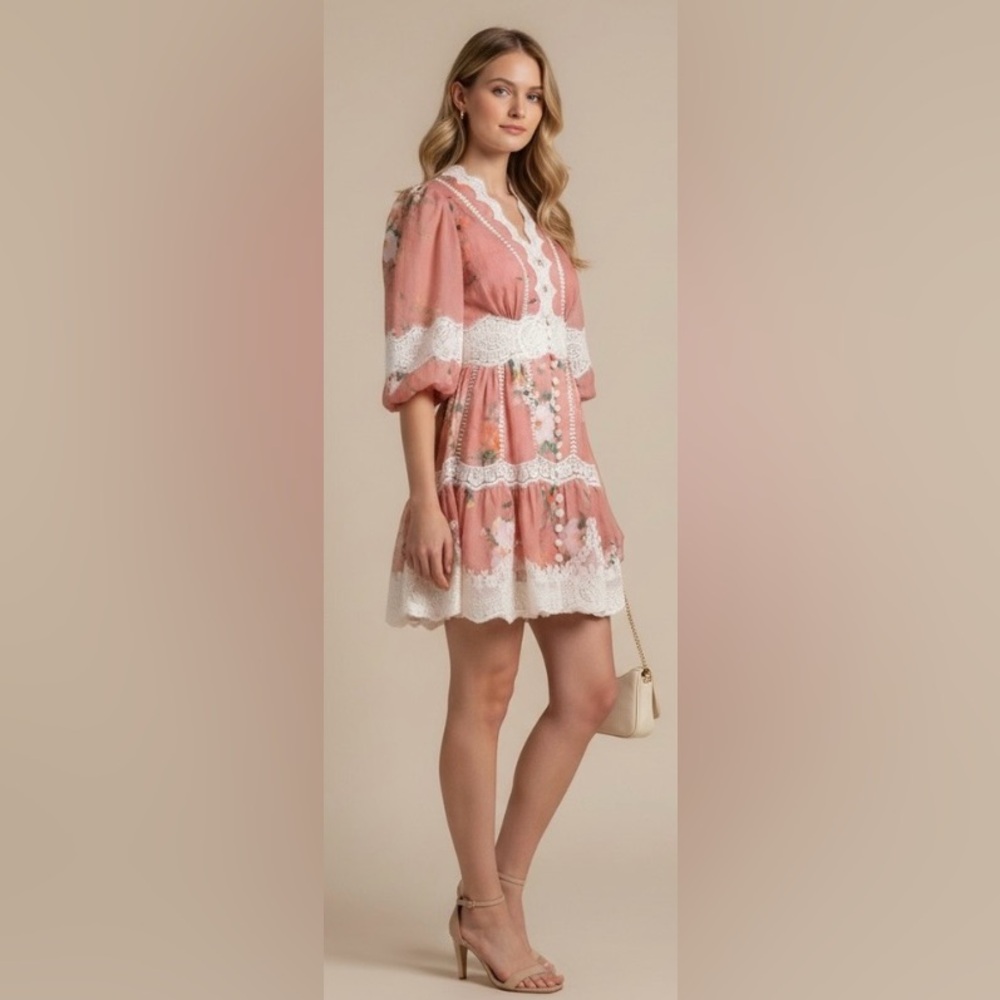 Zimmermann Everley my Lace Trim Mini Dress Sz 1 - Picture 2 of 5